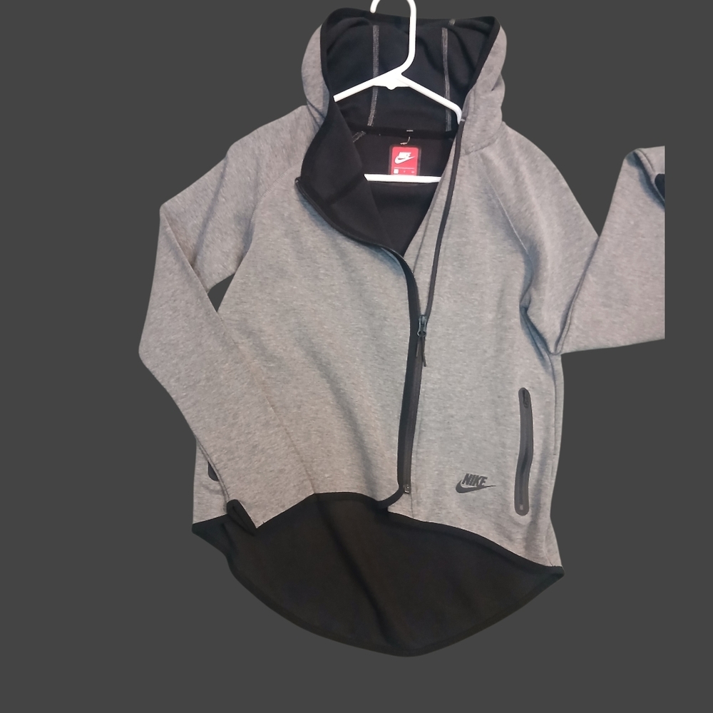 Nike Grey and Black Hooded Zip Sweatshirt